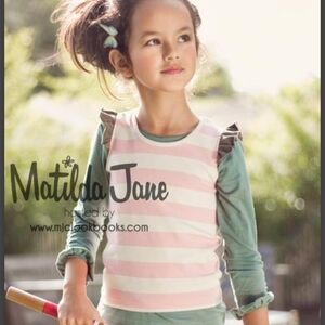 Matilda Jane Pink & White Striped Ruffle-Shoulder Tank with Sage Green Sleeves
